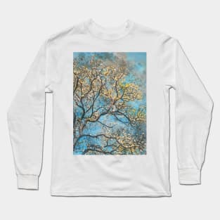 Watercolor tree on blue background #tree Long Sleeve T-Shirt